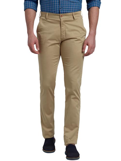 khaki solid flat front casual trouser - 17604563 - Very Small Image - 1