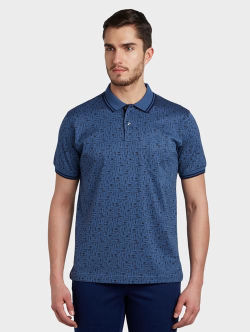 dark blue printed polo t-shirt - 17604566 - Very Small Image - 1