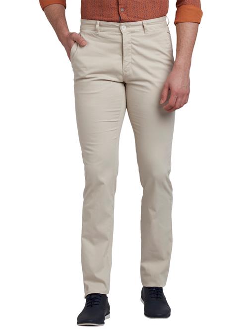 cream solid flat front casual trouser - 17604567 - Very Small Image - 1