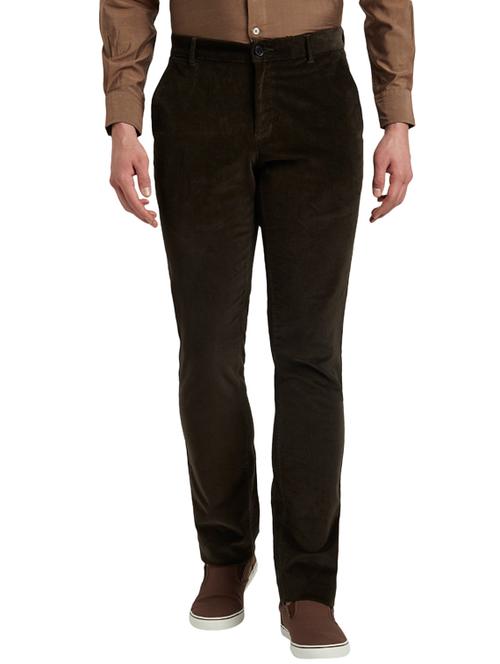 olive green solid flat front corduroy trouser - 17604568 - Very Small Image - 1