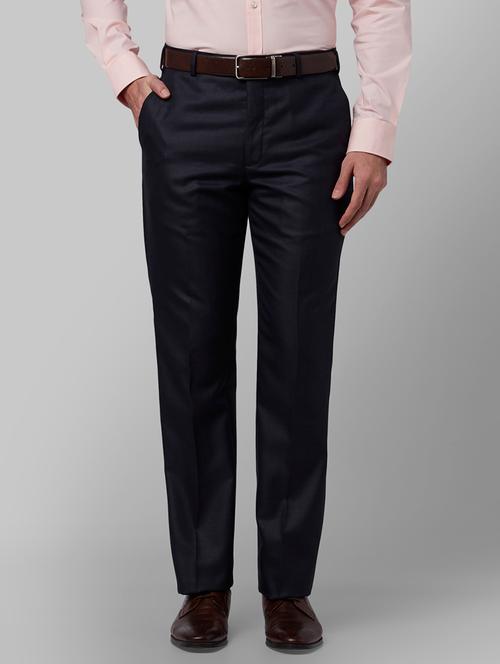 navy blue checkered flat front formal trouser - 17604669 - Very Small Image - 1