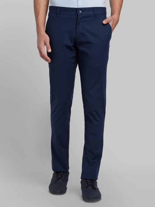 navy blue checkered flat front casual trouser - 17604838 - Very Small Image - 1