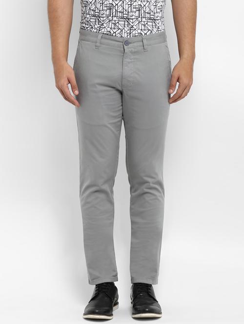 grey solid flat front casual trouser - 17604842 - Very Small Image - 1