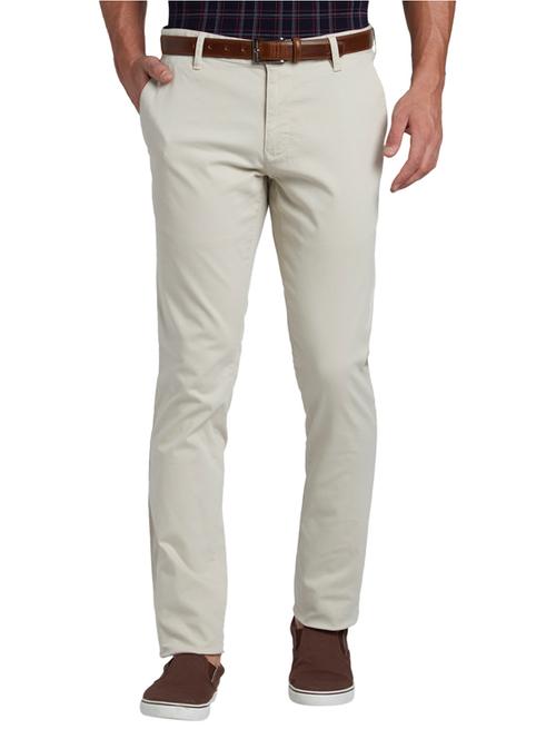 cream solid flat front casual trouser - 17605021 - Very Small Image - 1