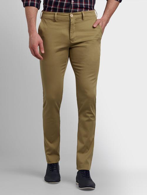 olive green solid flat front casual trouser - 17605062 - Very Small Image - 1