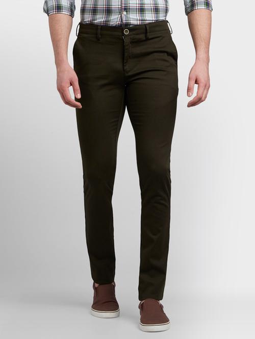 olive green solid flat front casual trouser - 17605063 - Very Small Image - 1