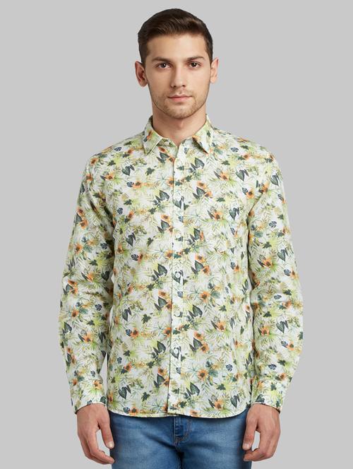 green floral print linen casual shirt - 17605499 - Very Small Image - 1