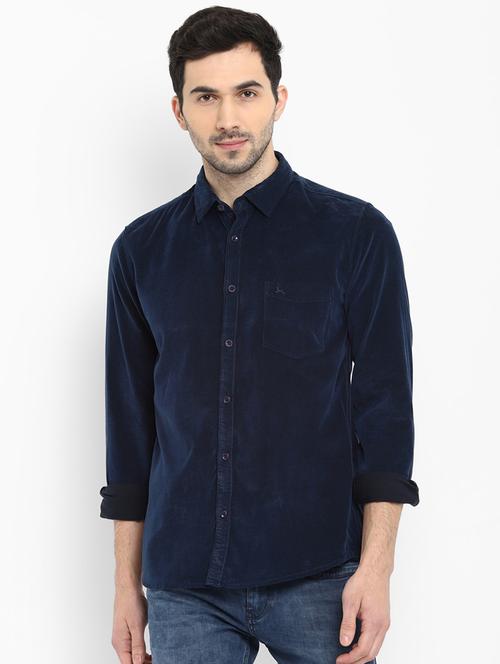 navy blue self design casual shirt - 17605599 - Very Small Image - 1