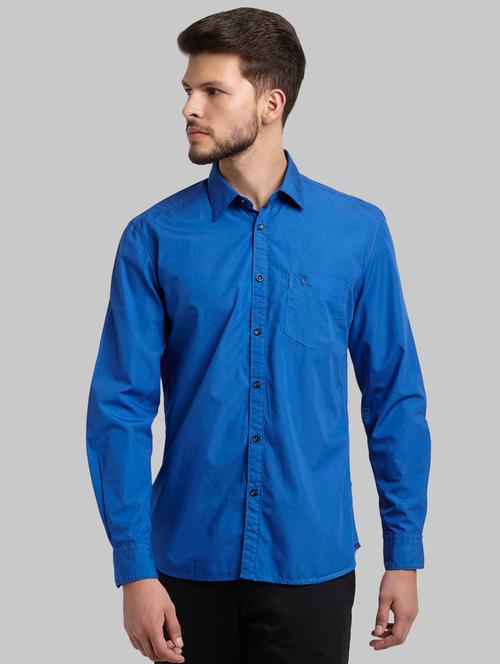 blue solid casual shirt - 17605782 - Very Small Image - 1