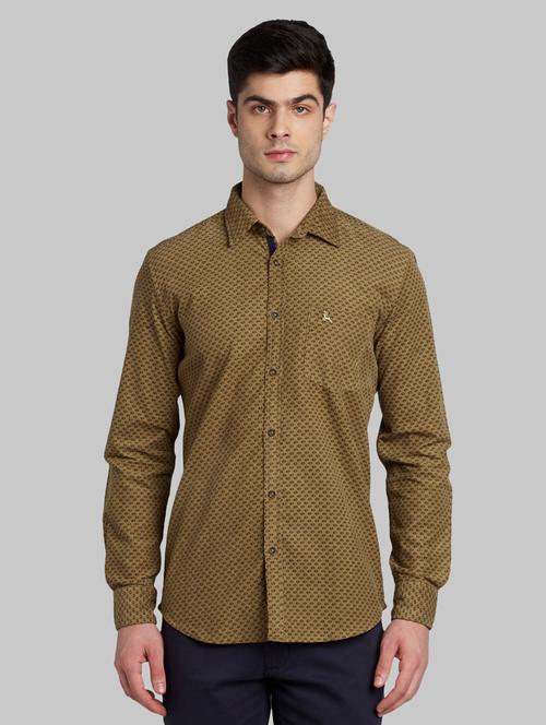 khaki printed casual shirt - 17605847 - Very Small Image - 1