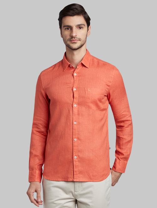 orange solid linen casual shirt - 17605879 - Very Small Image - 1