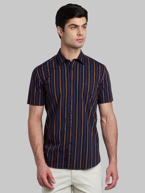 navy blue striped casual shirt - 17605894 - Very Small Image - 1