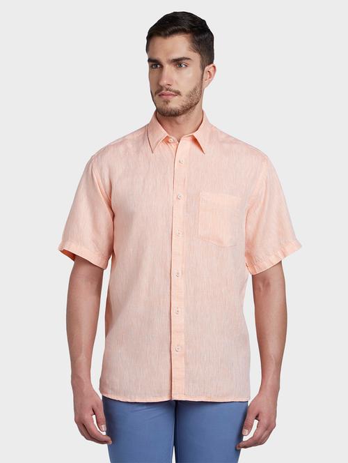 orange solid linen casual shirt - 17606037 - Very Small Image - 1