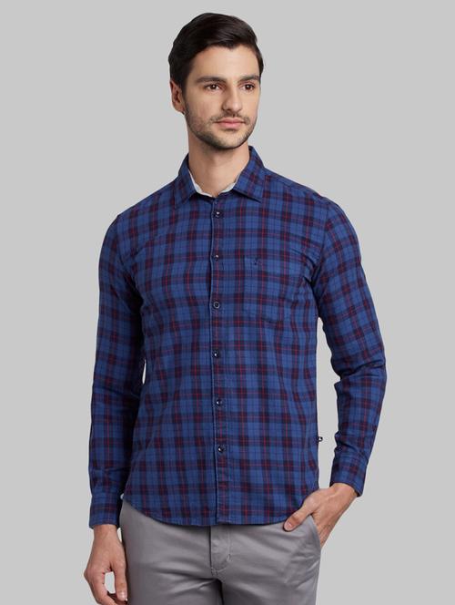 navy blue checkered casual shirt - 17606093 - Very Small Image - 1