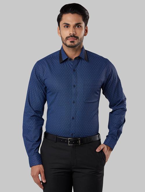 navy blue printed formal shirt - 17606443 - Very Small Image - 1