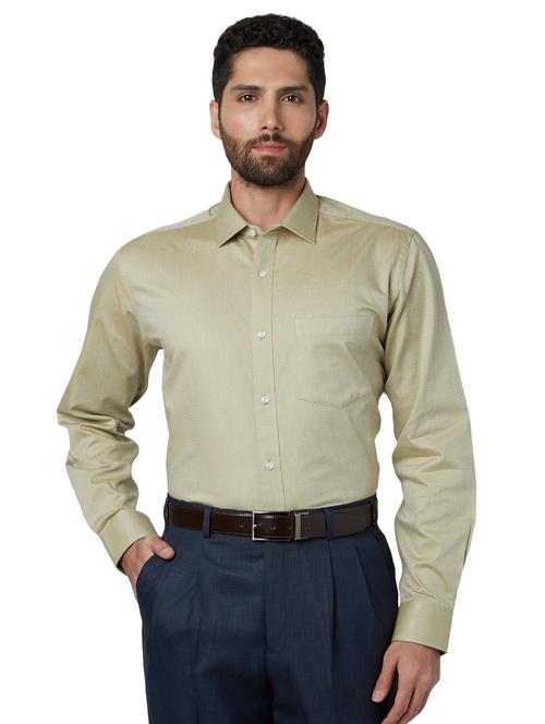 olive green self design formal shirt - 17606487 - Very Small Image - 1