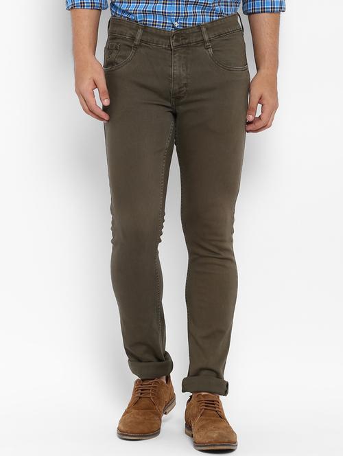 olive green plain denim jeans - 17606562 - Very Small Image - 1