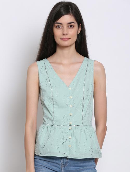 v--neck schiffli top - 17606648 - Very Small Image - 1