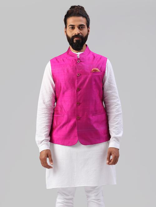 pink solid silk nehru jacket - 17606651 - Very Small Image - 1