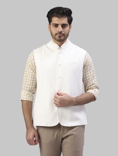 off white solid nehru jacket - 17606662 - Very Small Image - 1