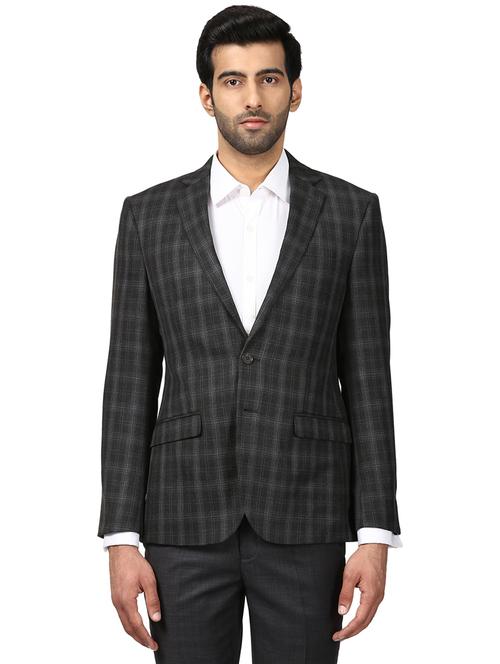 grey checkered single breasted casual blazer - 17606852 - Very Small Image - 1