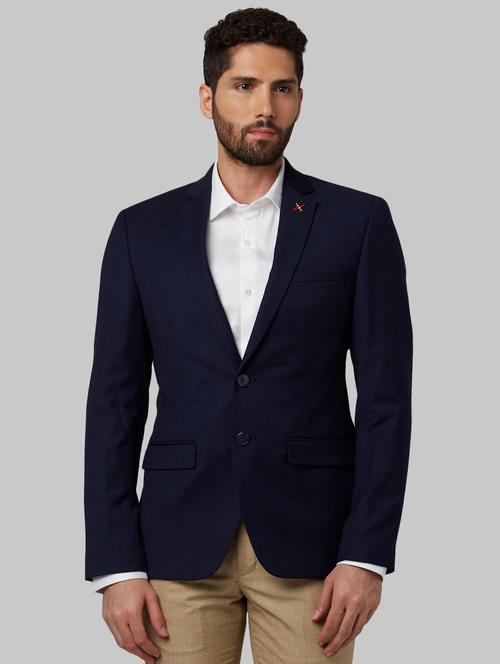navy blue self design single breasted casual blazer - 17606916 - Very Small Image - 1