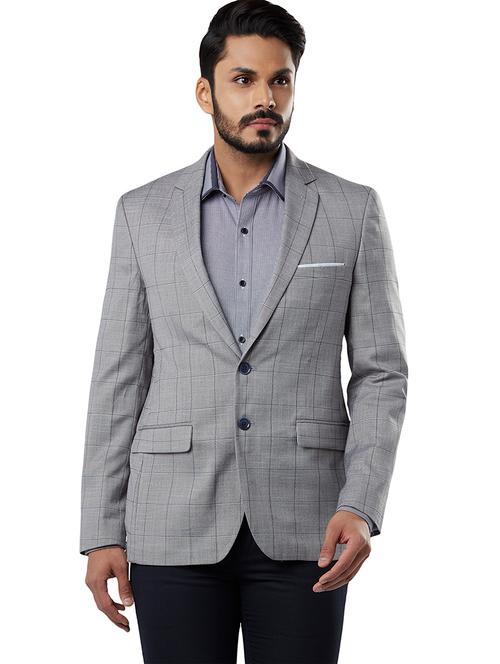 grey checkered single breasted casual blazer - 17606931 - Very Small Image - 1
