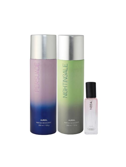 ajmal persuade & nightingale deo each 200ml & neea edp of 20ml (total 420ml) for unisex + 2 parfum testers - 17607215 - Very Small Image - 1