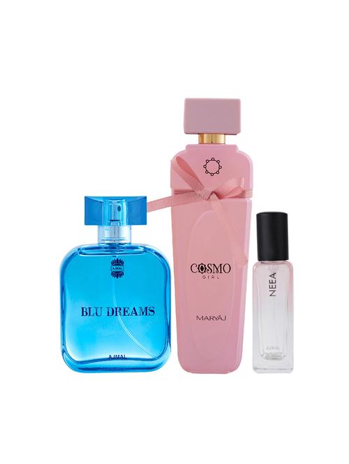 ajmal blu dreams 100ml & cosmogirl 100ml edp & neea edp of 20ml for unisex + 2 parfum testers - 17607224 - Very Small Image - 1
