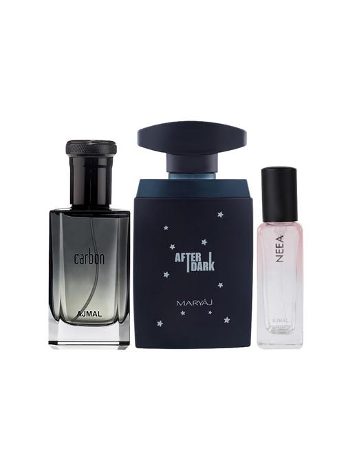 ajmal carbon & after dark each of 100ml & neea of 20ml edp (total 220ml) for unisex + 2 parfum testers - 17607227 - Very Small Image - 1