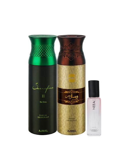 ajmal sacrifice ll him & wisal dhahab each of 200ml deo & neea edp of 20ml for unisex + 2 parfum testers - 17607228 - Very Small Image - 1