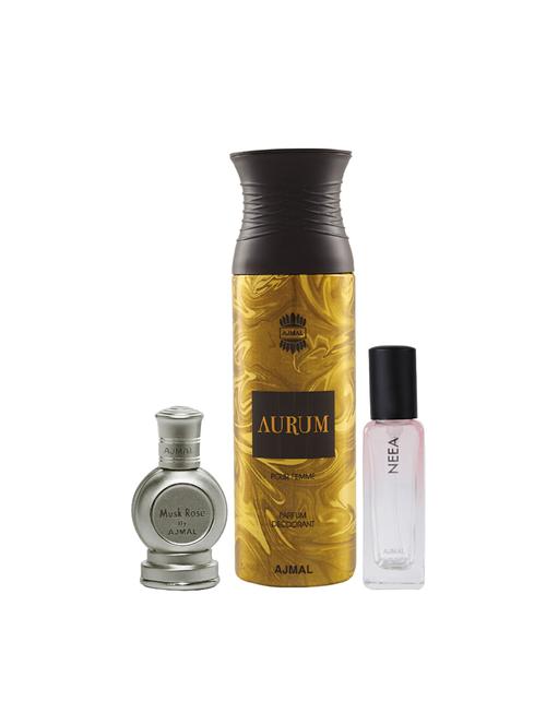 ajmal musk rose cp 12ml and aurum cp 10ml & neea edp of 20ml pack of 3 (total 42ml) for men & women + 2 parfum testers - 17607229 - Very Small Image - 1