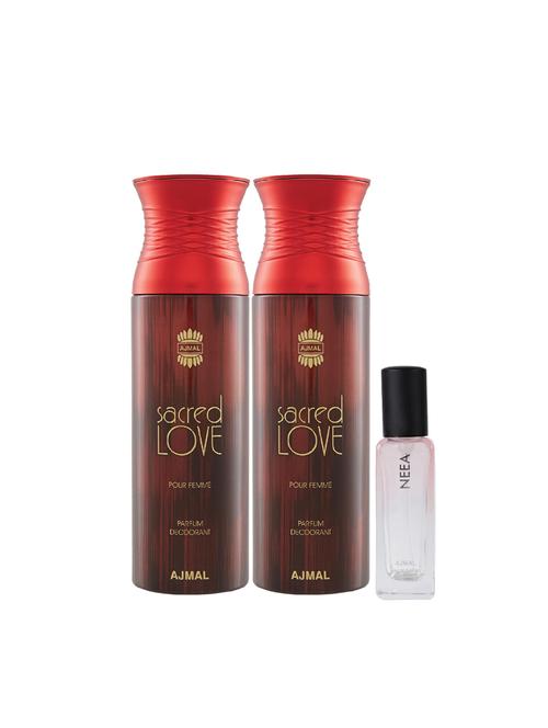 ajmal 2 sacred love deo 200ml & neea edp 20ml pack of 3 (total 420ml) for men & women + 2 parfum testers - 17607231 - Very Small Image - 1