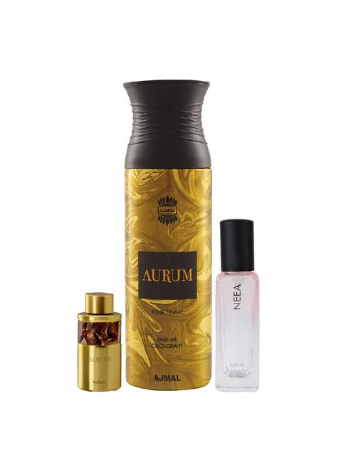 ajmal aurum 10ml and aurum deo 200ml & neea edp 20ml (total 230ml) for unisex + 2 parfum testers - 17607256 - Very Small Image - 1