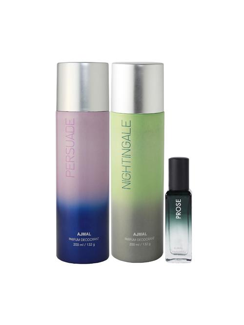 ajmal persuade & distraction deo each 200ml & prose edp 20ml (total 420ml) for unisex + 2 parfum testers - 17607305 - Very Small Image - 1
