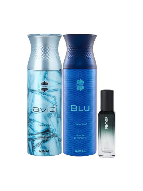 ajmal avid & blu deo each of 200ml & prose edp 20ml (total 420ml) for unisex + 2 parfum testers - 17607329 - Very Small Image - 1