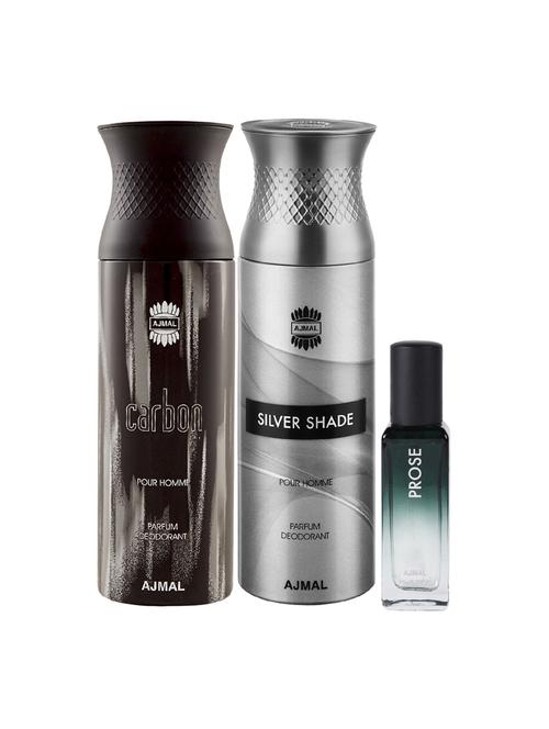 ajmal carbon & silvershade deo each of 200ml & prose edp 20ml (total 420ml) for unisex + 2 parfum testers - 17607333 - Very Small Image - 1
