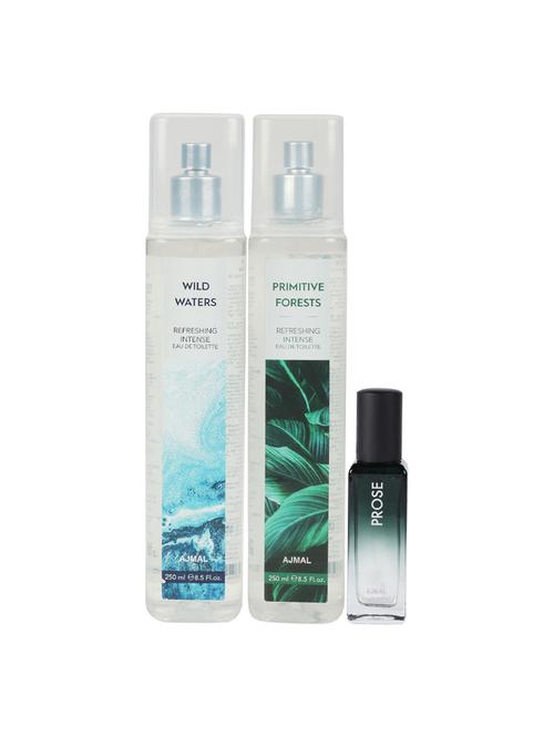 ajmal wild waters & primitive forest edt each 250ml & prose edp 20ml (total 520ml) for unisex + 2 parfum testers - 17607339 - Very Small Image - 1
