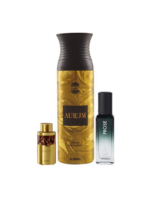 ajmal aurum 10ml and aurum deo 200ml & prose edp 20ml pack of 3 (total 230ml) for men & women + 2 parfum testers - 17607344 - Very Small Image - 1