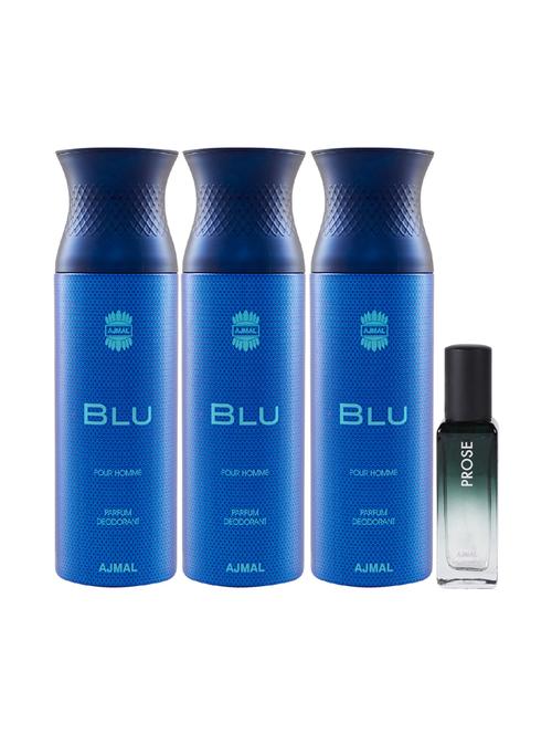 ajmal 3 blu deo each 200ml & prose edp 20ml pack of 4 (total 620ml) for men & women (4 items in the set) - 17607360 - Very Small Image - 1