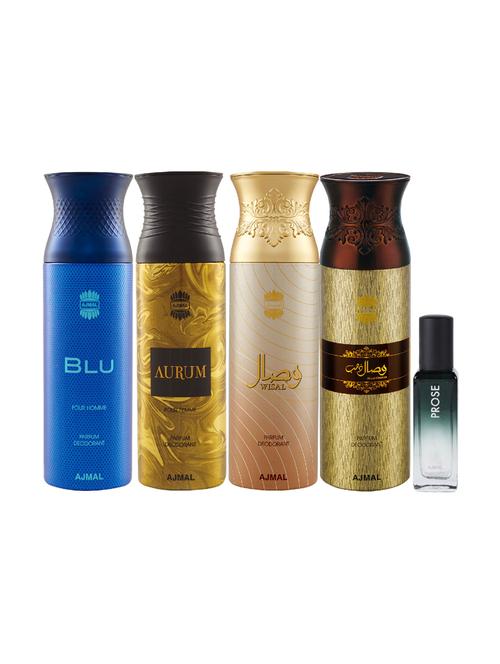 ajmal blu & aurum & wisal & wisal dhahab deo each 200ml & prose edp 20ml pack of 5 for unisex + 2 parfum testers - 17607376 - Very Small Image - 1