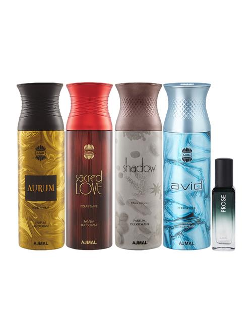 ajmal aurum & sacred love & shadow him & avid deo each 200ml & prose edp 20ml pack of 5 for unisex + 2 parfum testers - 17607384 - Very Small Image - 1