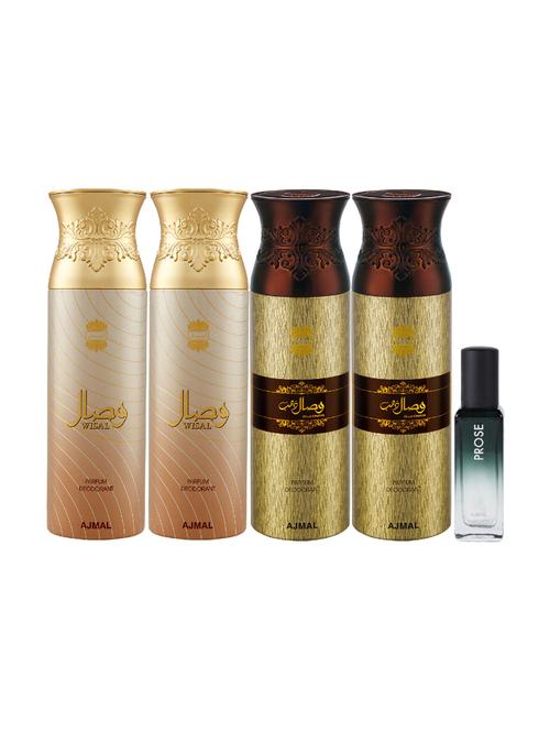 ajmal 2 wisal & 2 wisal dhahab deo each 200ml & prose edp 20ml pack of 5 (total 820ml) for unisex + 2 parfum testers - 17607385 - Very Small Image - 1