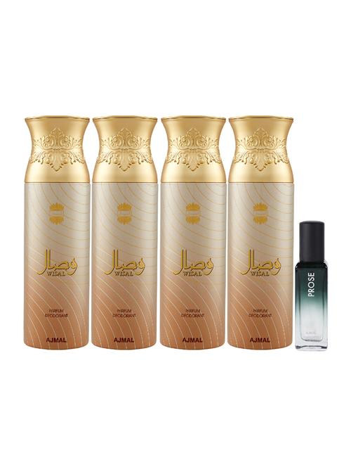 ajmal 4 wisal deo each 200ml & prose edp 20ml pack of 5 (total 820ml) for unisex + 2 parfum testers - 17607387 - Very Small Image - 1