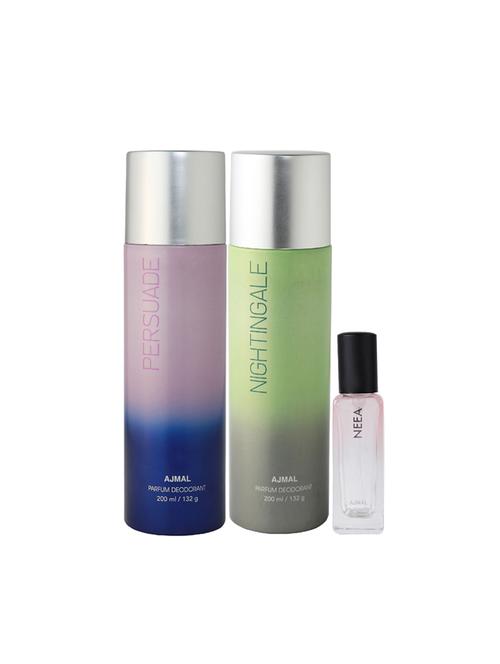 ajmal persuade & distraction deo each 200ml & aretha edp 20ml (total 420ml) for unisex + 2 parfum testers - 17607393 - Very Small Image - 1