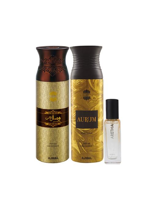 ajmal wisal dhahab & aurum deo each 200ml & aretha edp 20ml (total 420ml) for unisex + 2 parfum testers - 17607394 - Very Small Image - 1