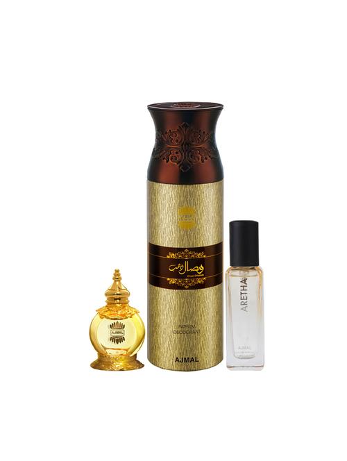 ajmal mukhallat al wafa cp 12ml & wisal dhahab deo of 200ml & aretha edp 20ml (total 232ml) for unisex 2 parfum testers - 17607397 - Very Small Image - 1