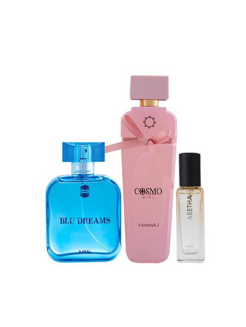 ajmal blu dreams 100ml and cosmogirl 100ml edp & aretha edp 20ml (total 220ml) for unisex + 2 parfum testers - 17607400 - Very Small Image - 1