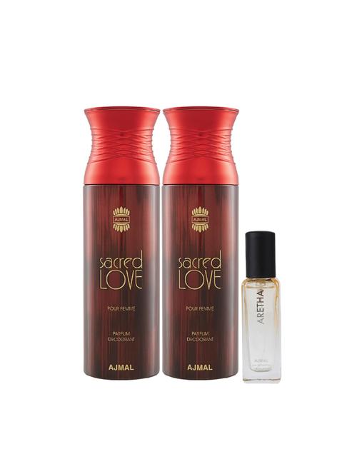 ajmal 2 sacred love deo 200ml & aretha edp 20ml (total 420ml) for unisex + 2 parfum testers - 17607407 - Very Small Image - 1