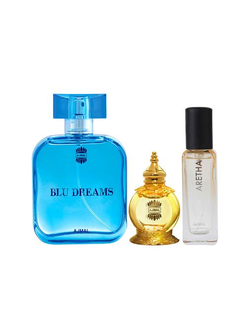 ajmal blu dreams edp 100ml and mukhallat al wafa cp 12ml & aretha edp 20ml (total 132ml) for unisex + 2 parfum testers - 17607420 - Very Small Image - 1